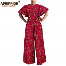 African Clothes for Women Jumpsuit Bodysuit Ankara Clothing Print Outfits Short Sleeve O-Neck Casual Wear with Belt A1829009