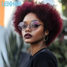 Lekker Burg Red Afro Kinky Wave Bob 100 % Echthaar-Perücken für Frauen, brasilianisches Remy-Haar, leimlos, voll maschinell hergestellte lockige Perücken