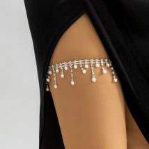 Sexy Strass Imitation Perle Quaste Anhänger Bein Oberschenkel Kette für Frauen Sommer Bikini Strumpfband Gürtel Körpers chmuck y2k Accessoires