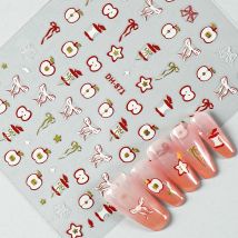 Niedliche Apple Flat Nail Art Aufkleber Rot Weiß Gold Schleife Stern Design Aufkleber für DIY Nail Art Dekorationen Maniküre