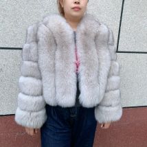 Women's fur coat, real fox skin vertical jacket, natural fox skin short clothing, long sleeved women's coat