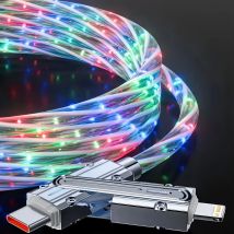 RGBUSB Type C Max 240W Fast Charging and Data Sync 4-in-1 Multi-Function USB Charging Cable for iPhone 16 15 iPad Xiaomi USB RGB