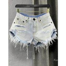 Sexy Low Waist Denim Shorts Women's Summer Ripped Hole Burrs Hot Pant 2023 New Streetwear Holiday Beach Short Femme