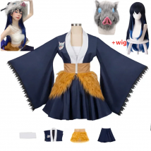 bilibili Dämon Slayer Cosplay Hashibira Inosuke Kostüm Erwachsene Halloween Anime Phantasie Top Röcke Kleid Kleidung Perücke Maske Set Outfit