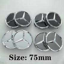 4 Stück 75mm glänzend schwarze Radnabenkappen mit Logo für Mercedes Benz AMG W211 W205 W213 W203 C218 A207 CLA CLS E-Klasse