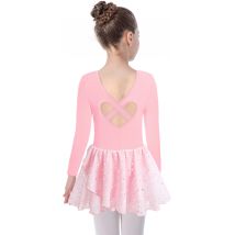 Mädchen glänzend flattern Ärmel Ballett Trikots Kleinkind herzförmige ausgehöhlte Rücken Tanz kleidung Kinder Langarm funkelnden Tanz kleid