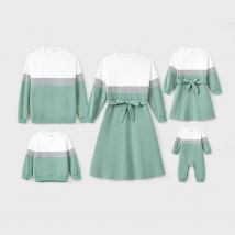 PatPat Grüne Familien-Matching-Sets, langärmliger Pullover oder Kleid mit Gürtel