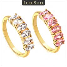 LUXUSTEEL Anelli colorati squisiti con zirconi cubici per le donne Accessori di lusso da sposa in acciaio inossidabile placcato oro impermeabile