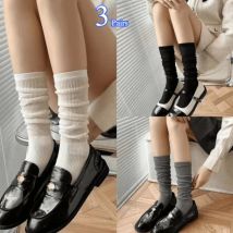 3 Paar Damen-Socken im Sommer-Ballett-Stil, schmale Wadensocken, reine Baumwolle, Mesh, atmungsaktiv, lange Socken, graue gestapelte Socken im japanischen Stil