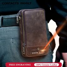 CONTACT'S FAMILY Leder Vintage Herren Taille Handytasche für iPhone 16 15 14 13 Pro Max Taillengürtel Reisetasche Handytasche