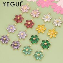 YEGUI MC78,jewelry accessories,18k gold plated,nickel free,copper,zircons,flower shape,charms,hand made,diy pendants,6pcs/lot