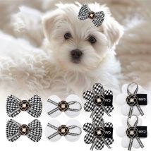Hundehaarspangen, 2 Stück, Hundehaar-Accessoires mit Krokodilklemme, Blumen-Hundeschleifen, klassische karierte Welpen-Schleifen, Heimtierbedarf für Hunde