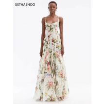 SXTHAENOO Floral Druck Backless Kleider Für Frauen Quadrat Kragen Ärmellose Hohe Taille Temperament Leibchen Kleid Weibliche