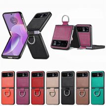 Custodia con anello in grana di litchi per Motorola Moto Razr 60 50 40 Ultra Cover Anti-bussare in pelle di lusso PU + Custodie per PC per Moto Razr40 Razr50