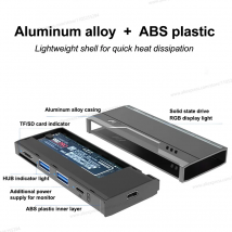 M.2 Mobiles NVMe SSD-Gehäuse TF/SD Externe USB-Hubkartenanzeige Typ-C Solid-State-LaufwerkRGB-Anzeigeleuchte