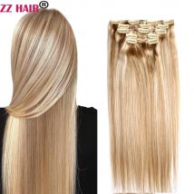 ZZHAIR 100 % brasilianisches Echthaar, Remy-Haarverlängerung, 40,6–61 cm, 5-teiliges Set, 100–120 g, fünfteilige Clips in 1 x 20, 2 x 15, 2 x 10, natürlich, glatt