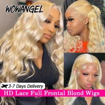WowAngel #613 13x6 HD Lace Full Frontal Wigs Blond Body Wave Human Hair Wigs Skins Melted Deep Parting Brazilian Hair For Women