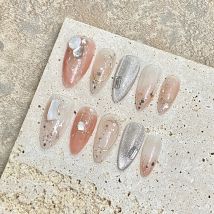 10 stücke handgemachte Mandel gefälschte Nagels pitzen Glitzer Mandel Katzenauge drücken auf Nagel glänzend Strass Pailletten Designs falsche Nägel Kunst