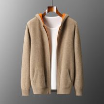 New Men's 100%Merino Wool Double sided wearable Hooded Sweater Casual Autumn Winter Coat Long Sleeved Men's Wool Sweater Tops