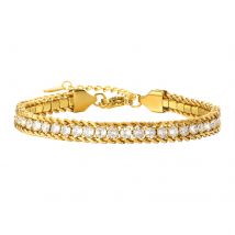 ZMZY Goldfarbenes Damen-Armband aus Edelstahl mit Zirkonia, verstellbares Glied, leicht, nicht anlaufend, Iced Out-Kettenarmband