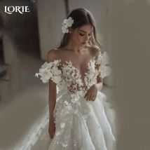 LORIE Vintage Lace Short Shiny Wedding Dress 3D Flowers Off Shoulder Mini Princess Bridal Gown Sweetheart Bride Gowns Customized