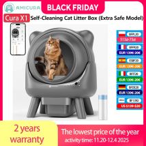 Amicura Cura X1 Lettiera automatica per gatti autopulente con controllo app, sensore di sicurezza, vassoio elettrico per lettiera per gatti facile da pulire