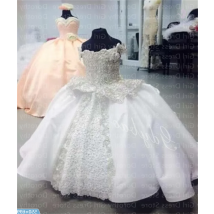 Weiße Luxus Prinzessin Ball Kleid Blumen mädchen Kleider Perlen schnüren Kind Geburtstags feier Schönheits wettbewerb Erstkommunion