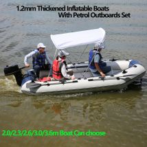 1,2 mm dickes PVC-Schlauchboot mit Benzin-Außenbordmotoren und Sonnenschutz-Set, professionelle Angelplattformboote mit Luftdeck