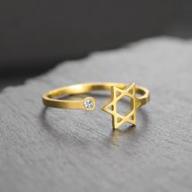 Dreamtimes Star of David Rings for Women Stainless Steel Adjustable Open Rings with Clear Zircon Hexagram Jewish Ring Jewelry
