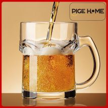 PIGE HOME 500 ml transparentes Bierglas, verdickter Becher mit einzelnem Handgriff, für Zuhause, Party, frei trinken, Weinglas, Whiskygläser