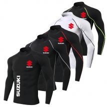 Maglia sportiva da ciclismo Suzuki da uomo traspirante ad asciugatura rapida, collo alto, maniche lunghe, canottiera sportiva da palestra, ciclismo