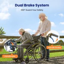 Sedia a rotelle da trasporto, sedia a rotelle portatile e pieghevole con bracciolo ribaltabile regolabile, poggiapiedi girevole, struttura in acciaio resistente,