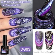 LILYCUTE 7 ml lila dynamisches reflektierendes Katzen-Magnetgel, funkelnder doppelter Lichteffekt, semi-permanenter UV-Nagelkunst-Gellack