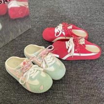 Damen-Halbhausschuhe 2025, neue Frühlings-Herbst-Outdoor-Slipper, leichte flache Schuhe, rutschfest, bequem, modisch, über Kreuz gebunden, Freizeitschuhe