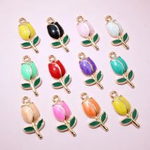 20 pz 21x10mm smalto rosa fiore Charms ciondolo lega metallo fiori carini gioielli fai da te che fanno accessori per orecchini collana