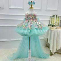 KLFLGD Elegantes türkisfarbenes Blumenmädchenkleid, Blumenmädchen-Spitze, Hochzeit für Kinder, Kleinkind-Babymädchen, Geburtstagsfeier