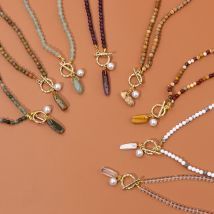 Natürliche Stein Kleine Perlen Halskette Mode Lange Zahn OT Schnalle Anhänger Halskette für Frauen Männer Reiki Trendy Halskette Schmuck