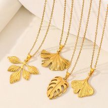 Plant Tree Leaves Pendant Necklace Ginkgo Leaf Charm Stainless Steel Necklaces For Women Men Jewelry Fashion Gold/Silver Color