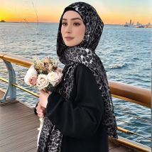 Leopard Print Satin Seide Schal Hijab Frau Muslimischen Hijabs Schal Damen Rayon Baumwolle Wraps Islam Turban Kopftuch 182*85 cm