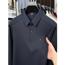 High-quality new lapel men's long-sleeved polo shirt for autumn and winter, solid color business casual men's polo shirt 9907