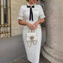 Schwarz elegantes figur betontes Kleid Frauen hohe Taille schlank passt Spitze einfarbig Kurzarm scheide sexy Midi kleid Dinner Party kleid