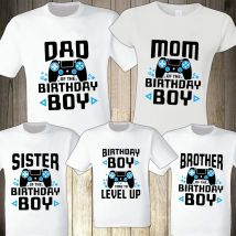 Video Gamer Festa di compleanno T-shirt Famiglia abbinata Ragazzi Compleanno Squad Tees Estetica Abbigliamento oversize Grafica divertente Y2k Top