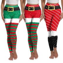 [Du bist mein Geheimnis] Weihnachts-Leggings für Damen, Fitness, Laufen, Workout, Laufhose, Elfen-Schnee-Aufdruck, schmale, dünne Stretch-Leggings