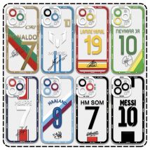 Fußball-Nummer-Telefonhülle für iPhone 16 15 14 13 12 11 Mini Pro Max X XR XS Max 7 8 Plus SE20 Spuerstar M-messi-CR77 Klare Abdeckung