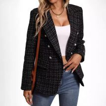 European and American New Fashion Coarse Tweed Suit Jacket, Women's Fashion Casual Lapel Single-button Jacket, Button Decoration