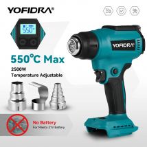 Yofidra 2500 W elektrische Heißluftpistole, 2 Gänge, LED-Temperatur, effizienter Heimlufttrockner mit 3 Düsen für Makita 18 V Batterie-Pin