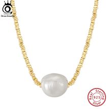ORSA JEWELS Authentische 14K Gold Nugget Kette Halskette mit 11mm natürlichen Süßwasserperlen Anhänger für Frauen handgefertigten Schmuck GPN36