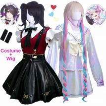 Needy Girl Overdose Anime Cosplay Kostüm Spiel Perücke Anime JK Uniform Leder Rock Set Abyss KAngel Ame Chan Cosplay Kostüm