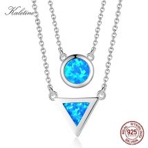 KALETINE Charm-Halskette aus 925er-Sterlingsilber, blauer Opal, Afrika-Karte, runder Anhänger, Halskette für Frauen, edler Schmuck, Accessoires, Geschenke