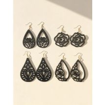 4 Paar – Bohemian-Ohrringe mit mehrfarbigem Blumenmuster – stilvolle Ohrringe mit Wassertropfen und Rosenanhänger, geeignet für Damenmode-Accessoires